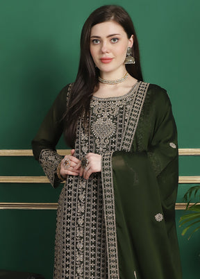 3 Pc Green Unstitched Santoon Suit Set