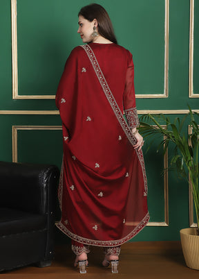 3 Pc Red Unstitched Santoon Suit Set