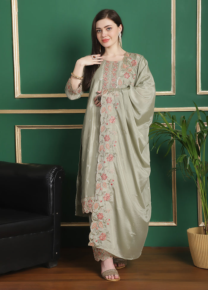 3 Pc Green Unstitched Santoon Suit Set - Indian Silk House Agencies