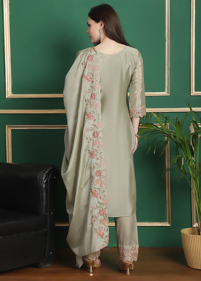 3 Pc Green Unstitched Santoon Suit Set - Indian Silk House Agencies