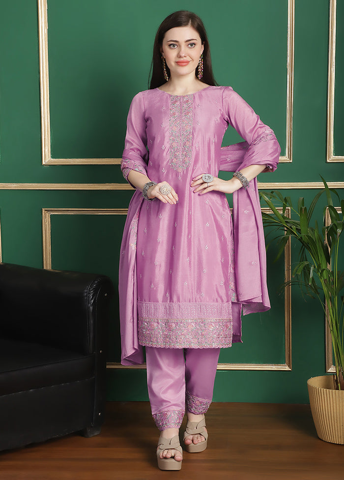 3 Pc Pink Unstitched Silk Suit Set