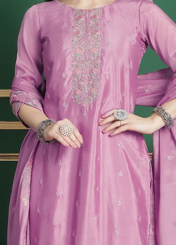 3 Pc Pink Unstitched Silk Suit Set