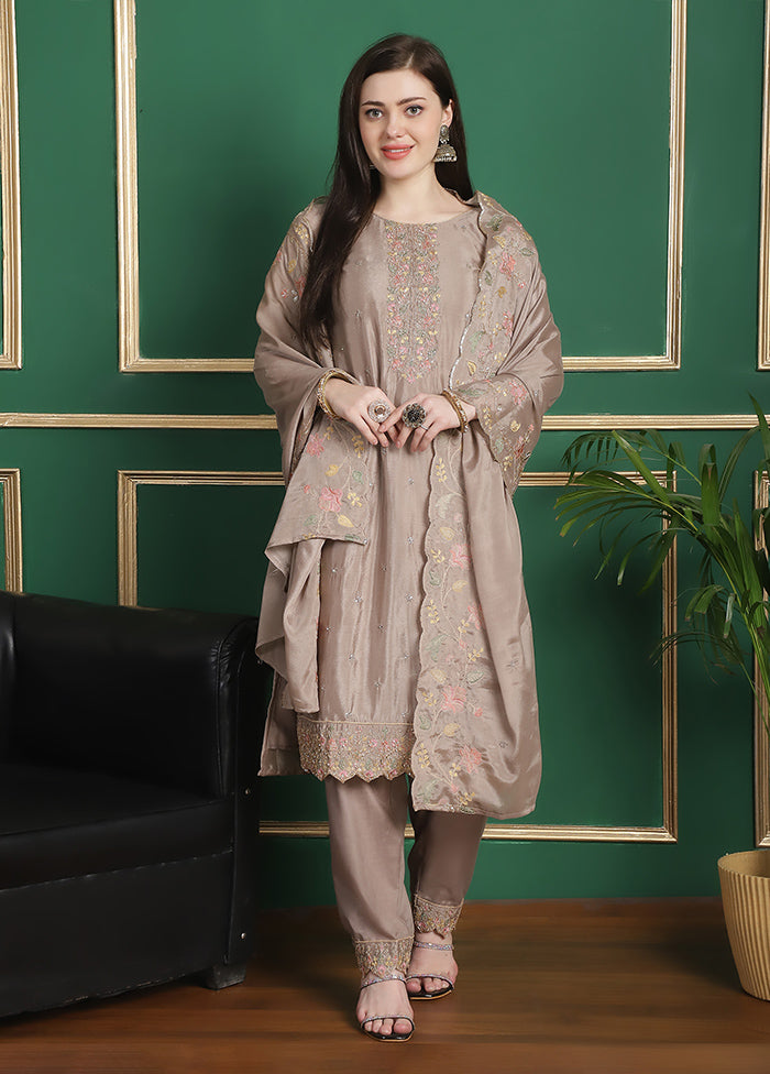 3 Pc Cream Unstitched Santoon Suit Set - Indian Silk House Agencies