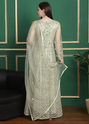 Pista Green Semi Stitched Net Indian Dress