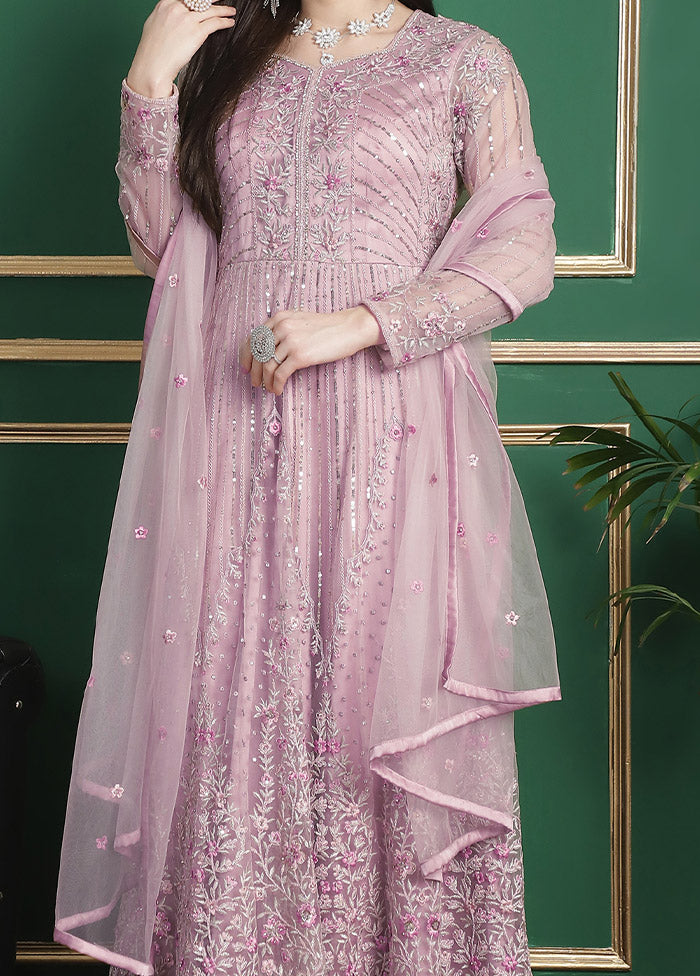 Pink Semi Stitched Net Indian Dress