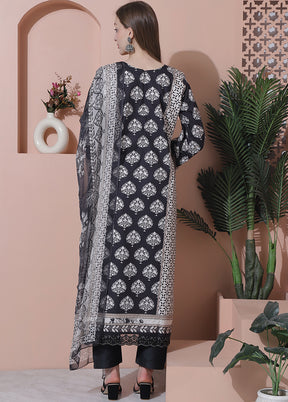 3 Pc Black Unstitched Pure Cotton Suit Set