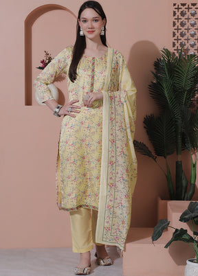 3 Pc Yellow Semi Stitched Silk Suit Set - Indian Silk House Agencies