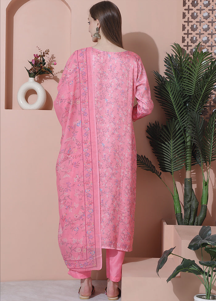 3 Pc Pink Unstitched Silk Suit Set