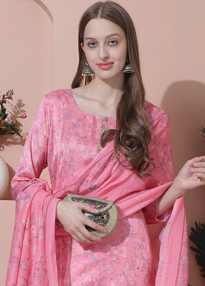 3 Pc Pink Semi Stitched Silk Suit Set - Indian Silk House Agencies