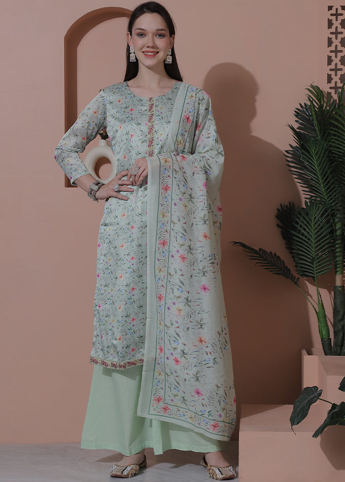 3 Pc Green Unstitched Silk Suit Set