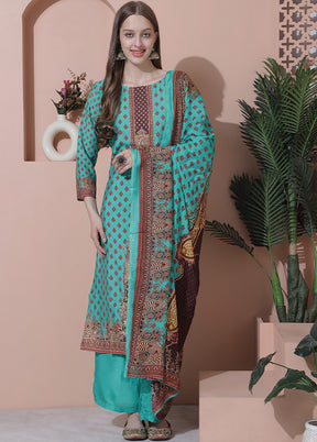 3 Pc Green Semi Stitched Silk Suit Set