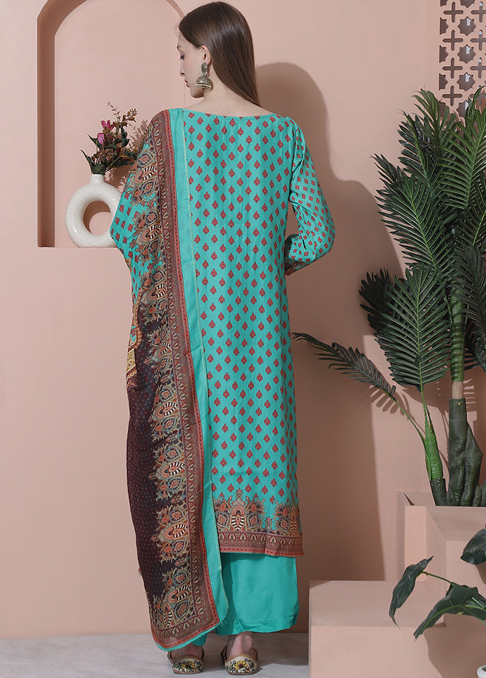 3 Pc Green Semi Stitched Silk Suit Set - Indian Silk House Agencies