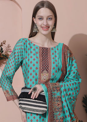 3 Pc Green Semi Stitched Silk Suit Set