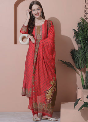 3 Pc Coral Unstitched Silk Suit Set