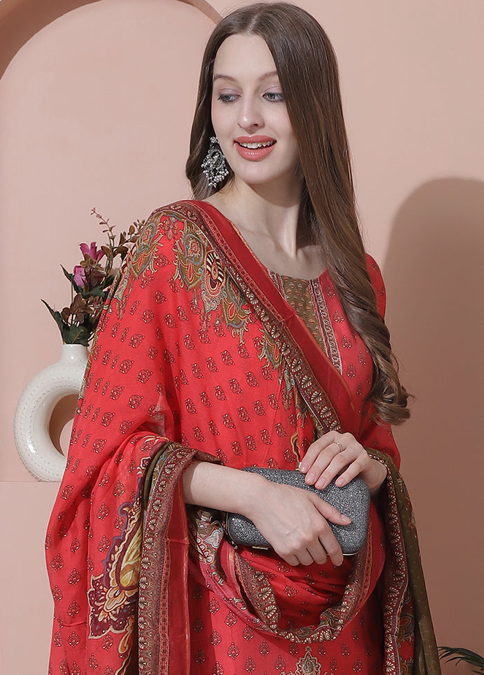 3 Pc Coral Unstitched Silk Suit Set