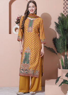 3 Pc Yellow Unstitched Muslin Suit Set - Indian Silk House Agencies