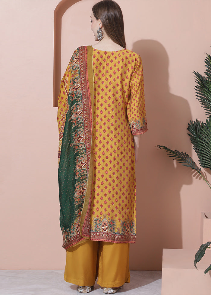 3 Pc Yellow Unstitched Muslin Suit Set - Indian Silk House Agencies