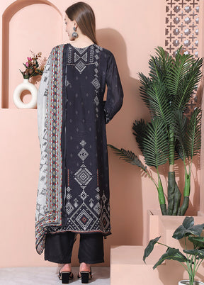 3 Pc Black Unstitched Silk Suit Set