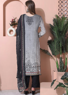 3 Pc Grey Unstitched Silk Suit Set