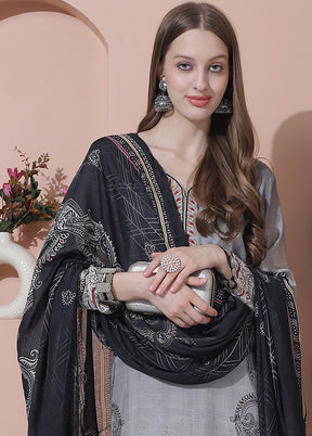 3 Pc Grey Unstitched Silk Suit Set