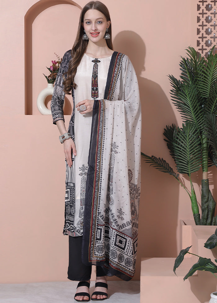 3 Pc Multicolor Semi Stitched Silk Suit Set - Indian Silk House Agencies