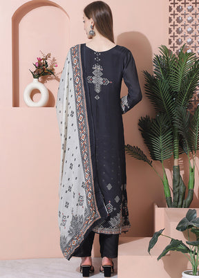 3 Pc Black Unstitched Silk Suit Set