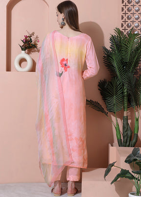 3 Pc Peach Semi Stitched Silk Suit Set