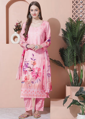 3 Pc Pink Unstitched Cotton Suit Set