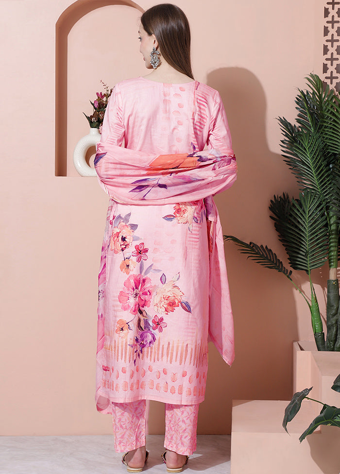 3 Pc Pink Unstitched Cotton Suit Set