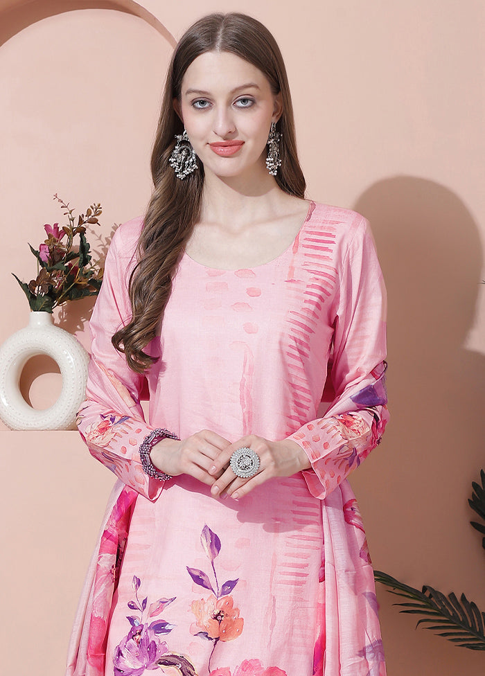 3 Pc Pink Unstitched Cotton Suit Set - Indian Silk House Agencies