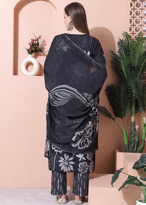 3 Pc Black Unstitched Cotton Suit Set - Indian Silk House Agencies