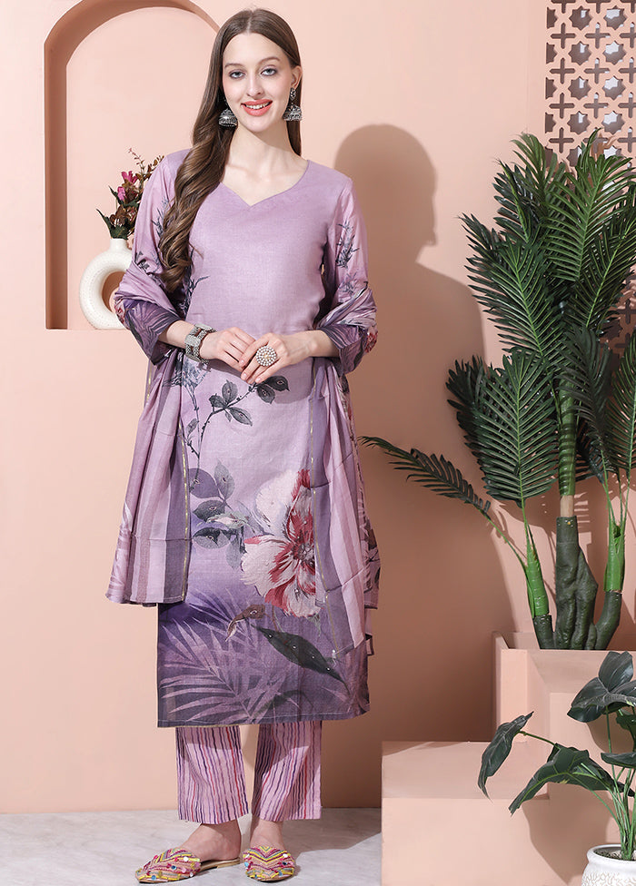 3 Pc Purple Unstitched Cotton Suit Set - Indian Silk House Agencies