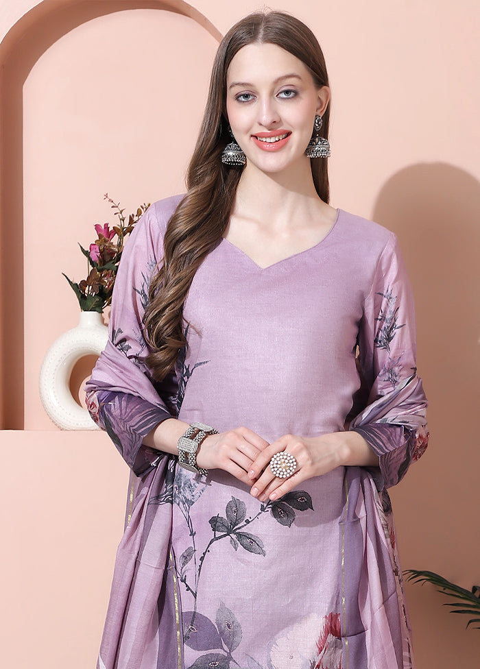 3 Pc Purple Unstitched Cotton Suit Set - Indian Silk House Agencies