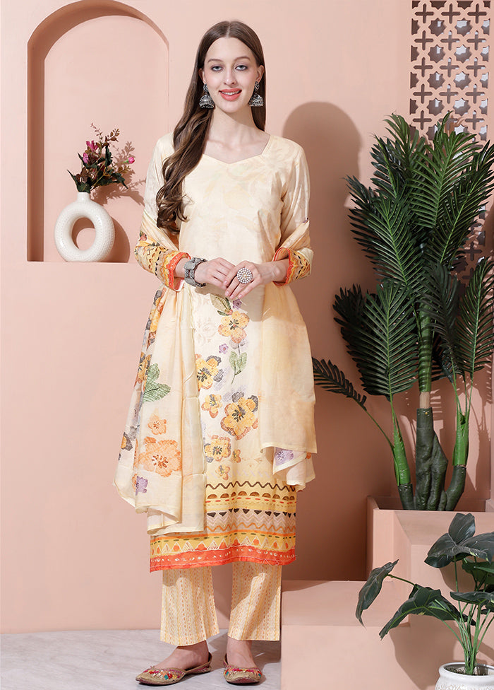 3 Pc Yellow Unstitched Cotton Suit Set - Indian Silk House Agencies