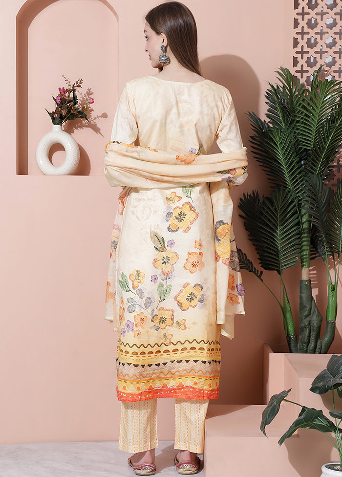 3 Pc Yellow Unstitched Cotton Suit Set - Indian Silk House Agencies