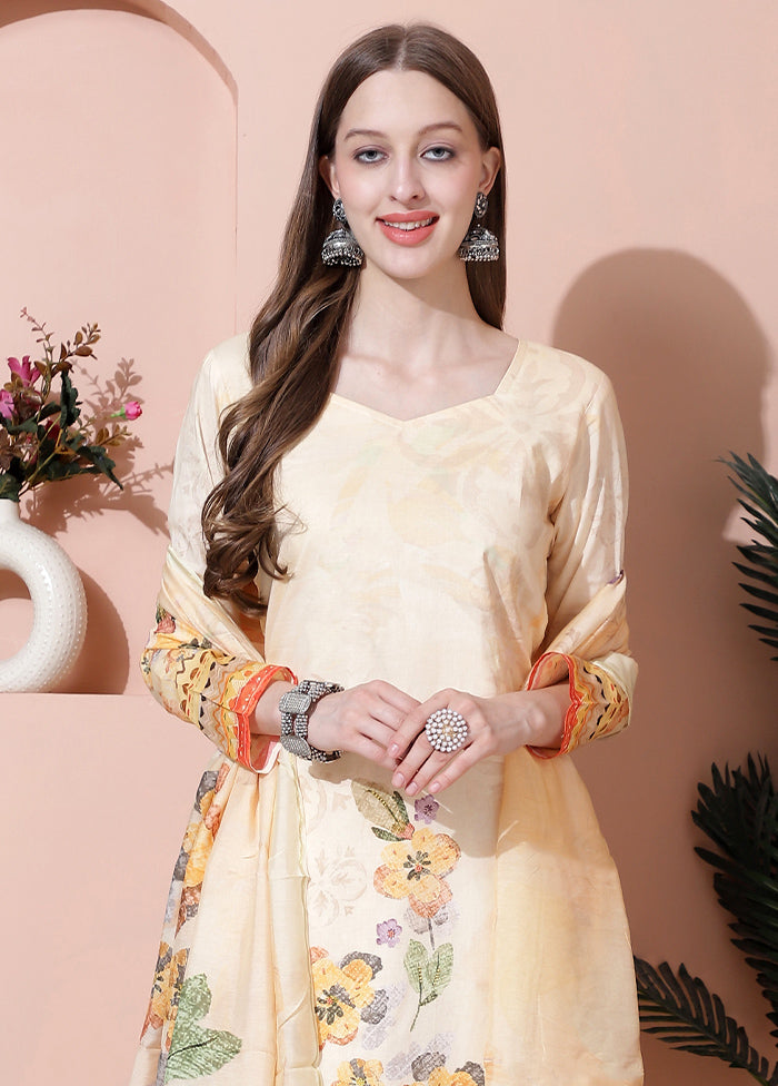 3 Pc Yellow Unstitched Cotton Suit Set - Indian Silk House Agencies