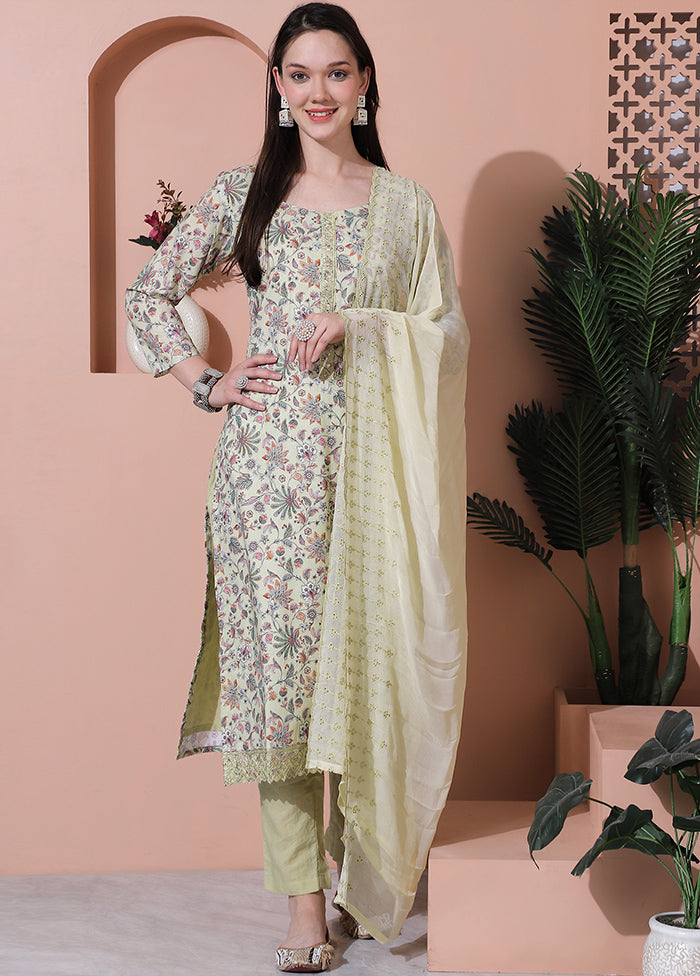 3 Pc Green Unstitched Cotton Suit Set - Indian Silk House Agencies