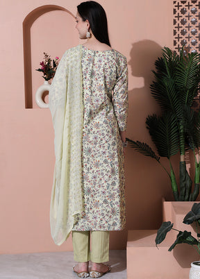 3 Pc Green Unstitched Cotton Suit Set - Indian Silk House Agencies