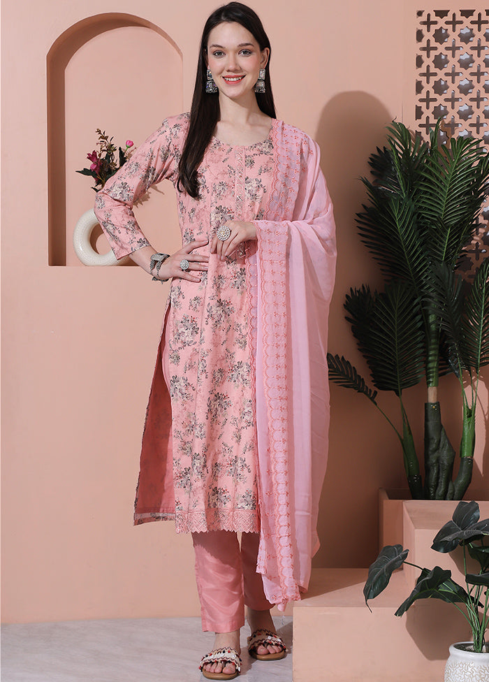 3 Pc Pink Unstitched Cotton Suit Set - Indian Silk House Agencies