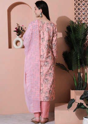 3 Pc Pink Unstitched Cotton Suit Set - Indian Silk House Agencies