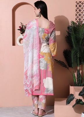 3 Pc Multicolor Unstitched Cotton Suit Set - Indian Silk House Agencies