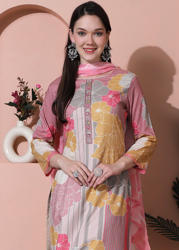 3 Pc Multicolor Unstitched Cotton Suit Set - Indian Silk House Agencies