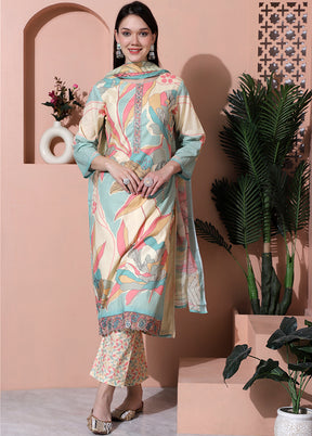 3 Pc Multicolor Unstitched Cotton Suit Set - Indian Silk House Agencies