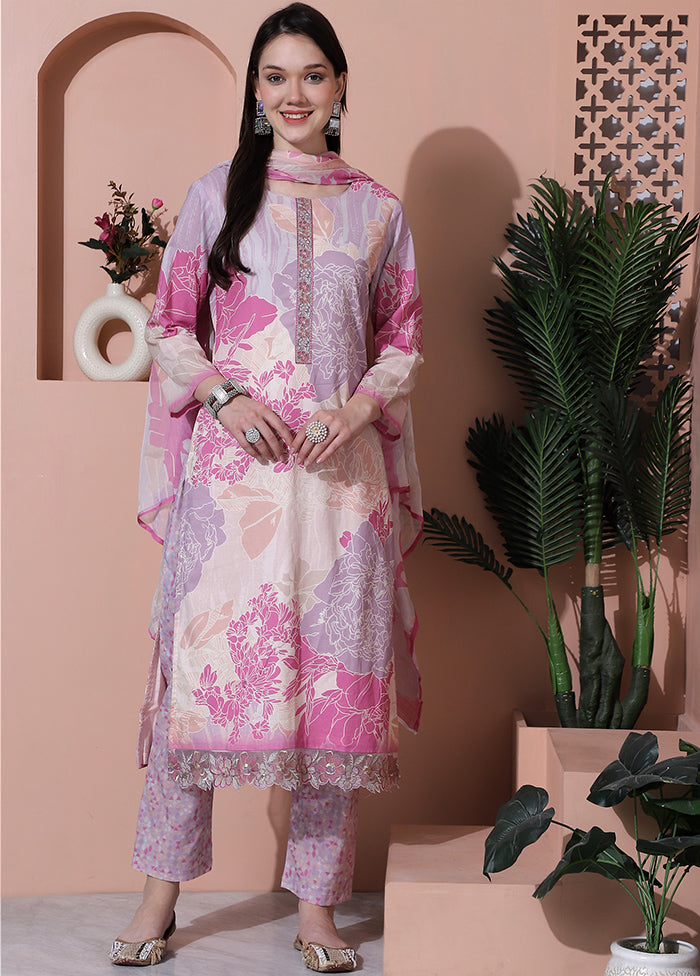 3 Pc Multicolor Unstitched Cotton Suit Set