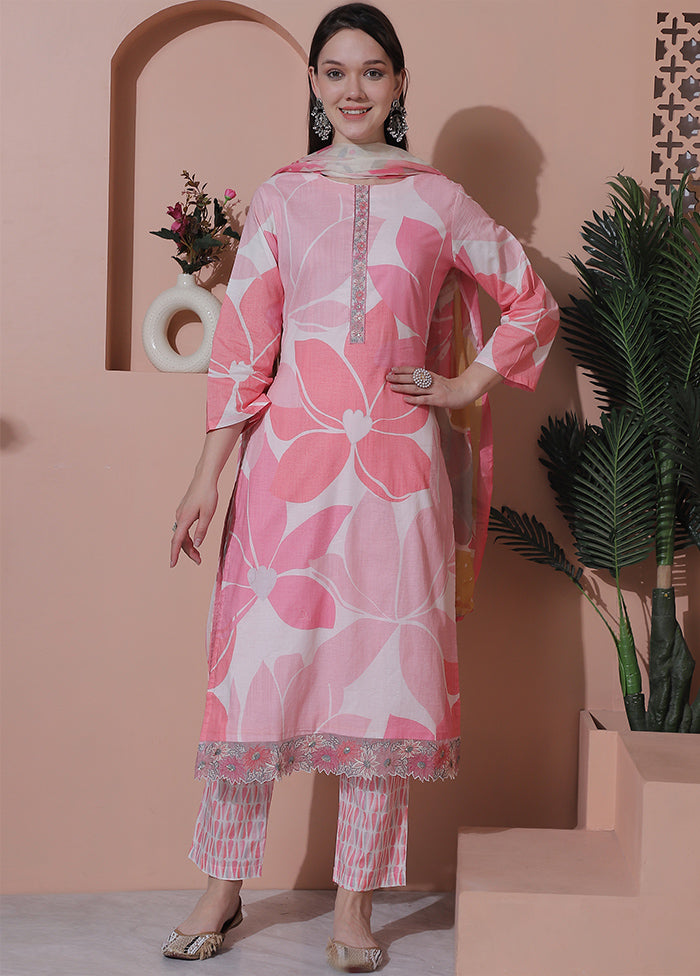 3 Pc Pink Unstitched Cotton Suit Set - Indian Silk House Agencies