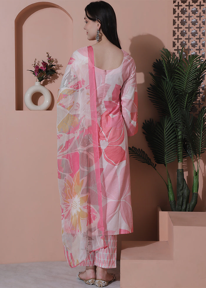 3 Pc Pink Unstitched Cotton Suit Set - Indian Silk House Agencies