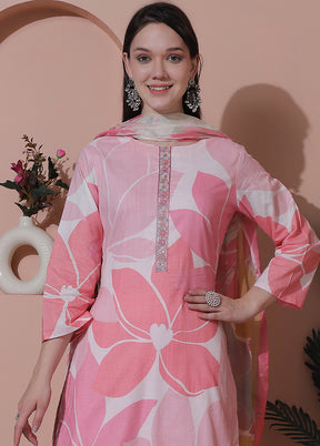 3 Pc Pink Unstitched Cotton Suit Set - Indian Silk House Agencies