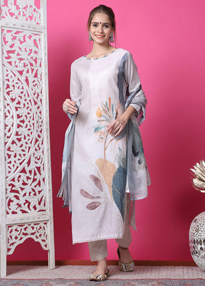 3 Pc Cream Semi Stitched Cotton Suit Set