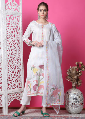 3 Pc Off White Unstitched Cotton Suit Set