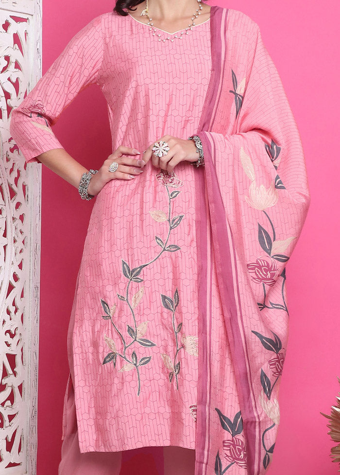 3 Pc Pink Unstitched Silk Suit Set